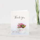 ピンクのローズの花を入れたティーポット　結婚式　ありがとう サンキューカード (正面)