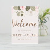 ピンクのローズの花飾りアーチ エレガントな結婚式の招待状 招待状 (スタンド正面)