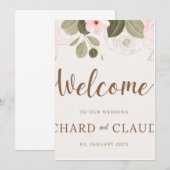 ピンクのローズの花飾りアーチ エレガントな結婚式の招待状 招待状 (正面/裏面)