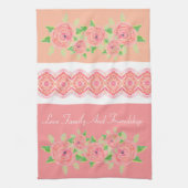 ピンクのローズアート キッチンタオル (縦)