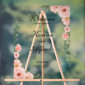 ピンクのローズウェルカムサイン アクリルサイン (ニュートラル)