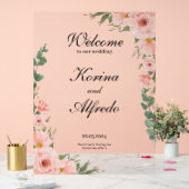 ピンクのローズウェルカムサイン アクリルサイン (ウェディング)