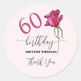 ピンクのローズウォーターカラーアートカリグラフィー誕生日 ラウンドシール