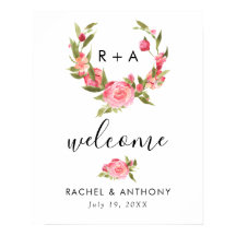 ピンクのローズウォーターカラーウェルカム結婚のサインシック