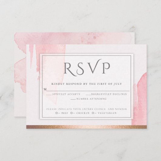 ピンクのローズウォーター色の洗い上げRSVP 出欠カード (正面/裏面)