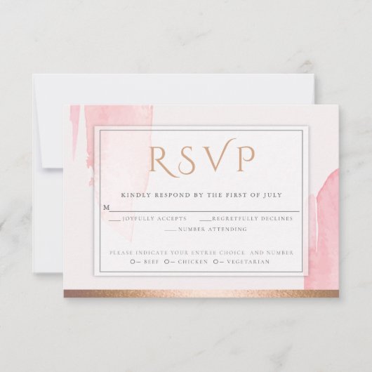 ピンクのローズウォーター色の洗い上げRSVP 出欠カード (正面)
