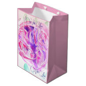 ピンクのローズウォーター色薄紫バラ花フローラ ミディアムペーパーバッグ (正面アングル)