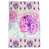 ピンクのローズウォーター色薄紫バラ花フローラ ミディアムペーパーバッグ (裏面)