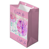 ピンクのローズウォーター色薄紫バラ花フローラ ミディアムペーパーバッグ (正面アングル)