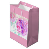 ピンクのローズウォーター色薄紫バラ花フローラ ミディアムペーパーバッグ (裏面アングル)
