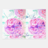 ピンクのローズウォーター色薄紫バラ花フローラ ラッピングペーパーシート (正面)