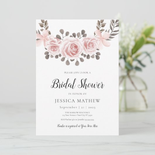 ピンクのローズエレガントブライダルシャワー招待 招待状 (スタンド正面)