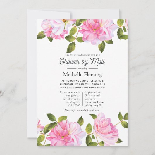 ピンクのローズガーデンシャワーバイメール 招待状 (正面)