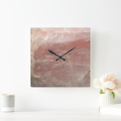 ピンクのローズクォーツストーンロック写真 スクエア壁時計 (ホーム)