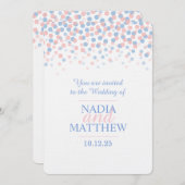 ピンクのローズクォーツ&セレニティブルーウェディング招待 招待状 (正面/裏面)