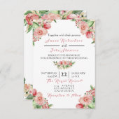 ピンクのローズクリーミーペイントフラワーローズウェディング 招待状 (正面/裏面)