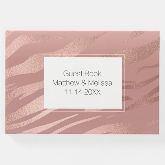ピンクのローズグラムゼブラ結婚動物 ゲストブック (正面)