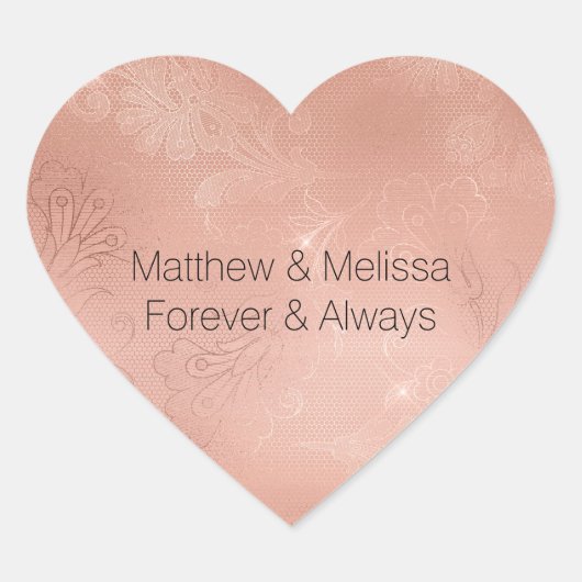 ピンクのローズグラムレ結婚ース ハートシール (正面)