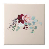ピンクのローズグリーンリーウォーターのカラーフローラ タイル (正面)