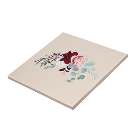 ピンクのローズグリーンリーウォーターのカラーフローラ タイル (側面)