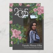 ピンクのローズグレー写真卒業発表 招待状 (正面/裏面)