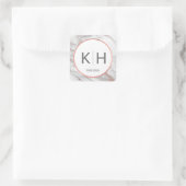 ピンクのローズゴールドフォイル大理石結婚のモノグラムシール スクエアシール (バッグ)