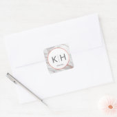 ピンクのローズゴールドフォイル大理石結婚のモノグラムシール スクエアシール (封筒)