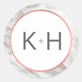 ピンクのローズゴールドフォイル大理石結婚のモノグラムシール ラウンドシール