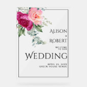 ピンクのローズトランスルーセントウェルカム結婚の枝 アクリルサイン (正面)