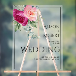 ピンクのローズトランスルーセントウェルカム結婚の枝 アクリルサイン