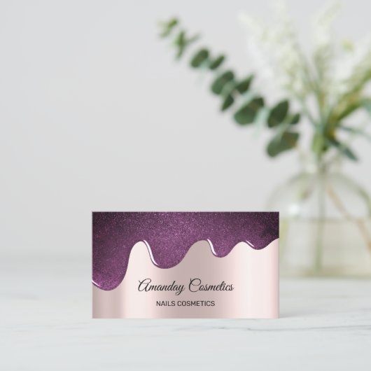 ピンクのローズドリップス爪、 ネイルワックスは紫色の紫の紫 名刺 (スタンド正面)