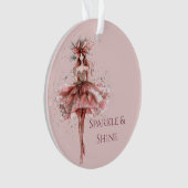 ピンクのローズドレスのスパークルガール金ゴールド オーナメント (正面)