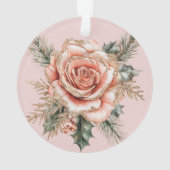 ピンクのローズドレスのスパークルガール金ゴールド オーナメント (裏面)