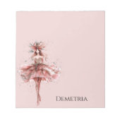 ピンクのローズドレスのスパークルガール金ゴールド ノートパッド (正面)