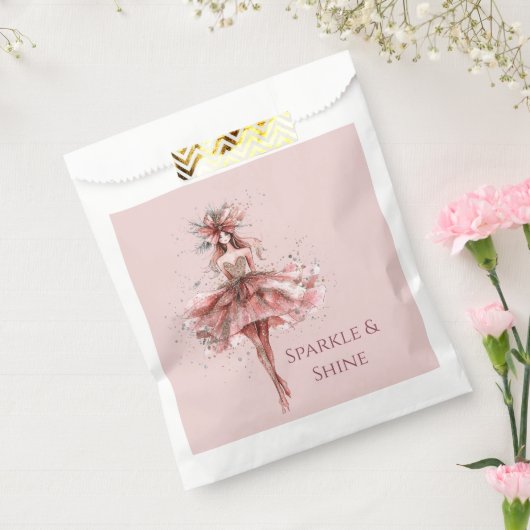 ピンクのローズドレスのスパークルガール金ゴールド フェイバーバッグ (封をした状態)