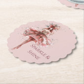 ピンクのローズドレスのスパークルガール金ゴールド ペーパーコースター (アングル)