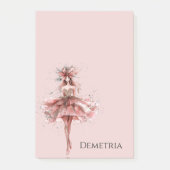 ピンクのローズドレスのスパークルガール金ゴールド ポストイット (正面)