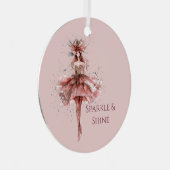 ピンクのローズドレスのスパークルガール金ゴールド メタルオーナメント (正面右)