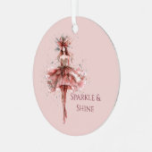 ピンクのローズドレスのスパークルガール金ゴールド メタルオーナメント (正面左)