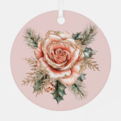 ピンクのローズドレスのスパークルガール金ゴールド メタルオーナメント (裏面)