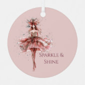 ピンクのローズドレスのスパークルガール金ゴールド メタルオーナメント (正面)