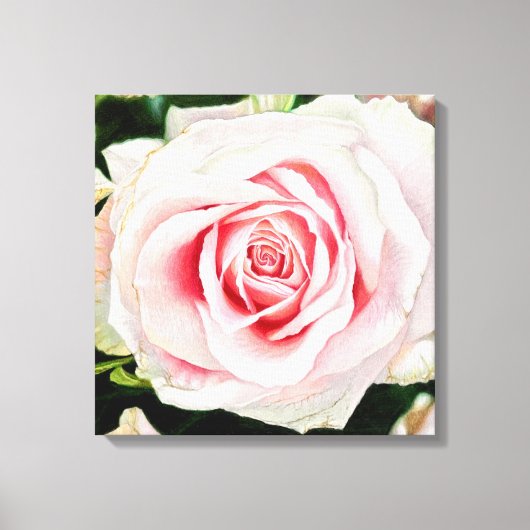 ピンクのローズハンドドロー鉛筆クレヨンアートプリント キャンバスプリント (正面)