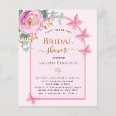 ピンクのローズバタフライアーチブライダルシャワー招待 (正面)