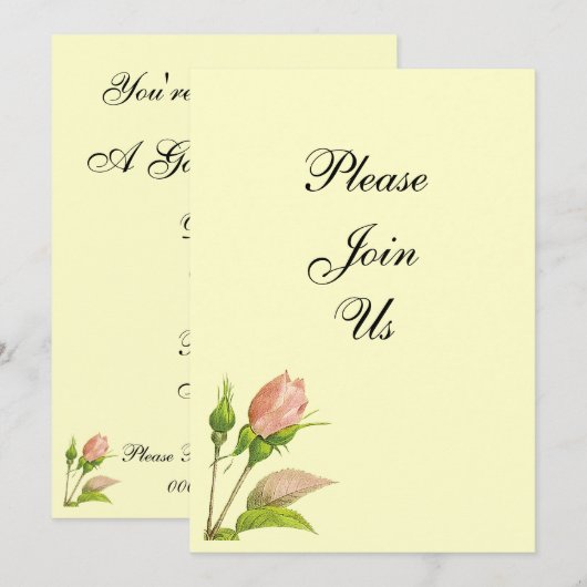 ピンクのローズバッドのカスタム招待状 招待状 (正面/裏面)