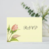 ピンクのローズバッドの出欠確認招待テンプレート 出欠カード (スタンド正面)