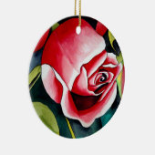 ピンクのローズバッドの水彩画アート 花 セラミックオーナメント (右)