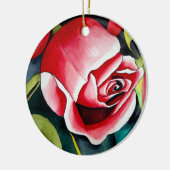 ピンクのローズバッドの水彩画アート 花 セラミックオーナメント (左)