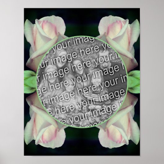 ピンクのローズバッドの花フレーム　自分だけの写真を作ろう ポスター (正面)
