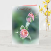 ピンクのローズバッド カード (黄色い花)