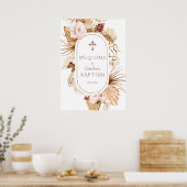 ピンクのローズパンパスグラスパームのバプテスバプテスウェルカムサイン ポスター (キッチン)